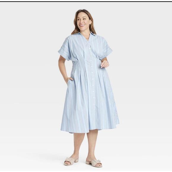 Ava & Viv Dresses & Skirts - Ava And Viv Women's Short Sleeve‎ Pleated Midi Shirtdress, Size 1X